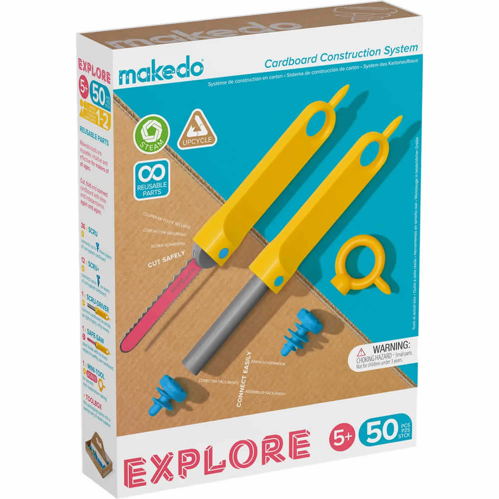 Makedo Explore Upcycled Cardboard Construction A0050 50-pcs Kit for 1-2 Makers