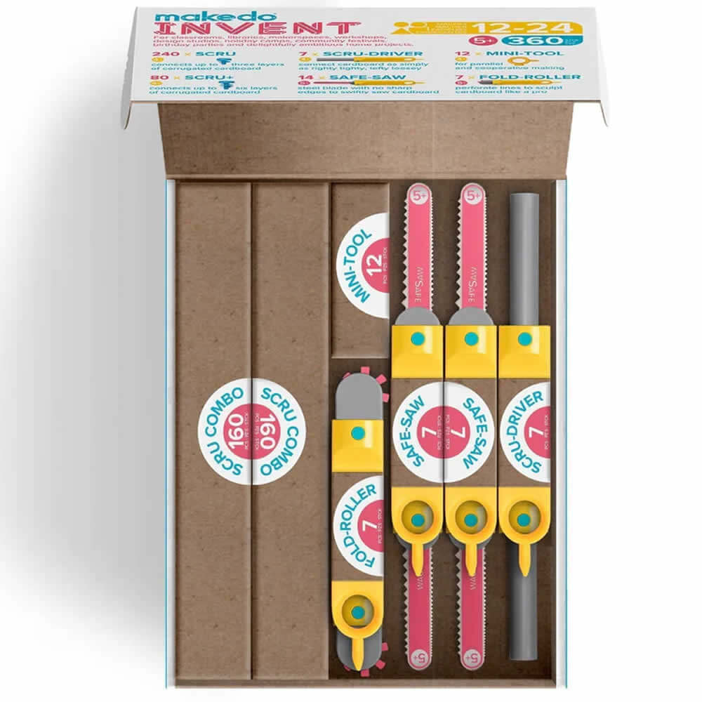 Makedo Invent Upcycled Cardboard Construction A0360 360-pcs Kit for 12-24 Makers