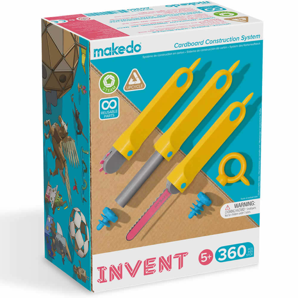 Makedo Upcycled Cardboard Construction A0360 INVENT 360-pcs Kit for 12-24 Makers