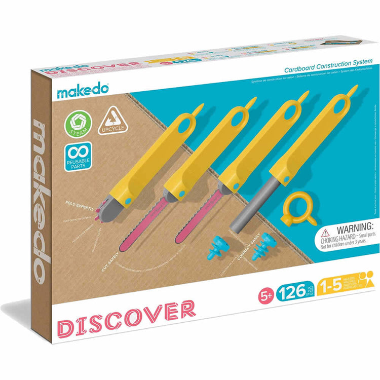 Makedo Upcycled Cardboard Construction A0126 DISCOVER 126-pcs Kit for 1-5 Makers